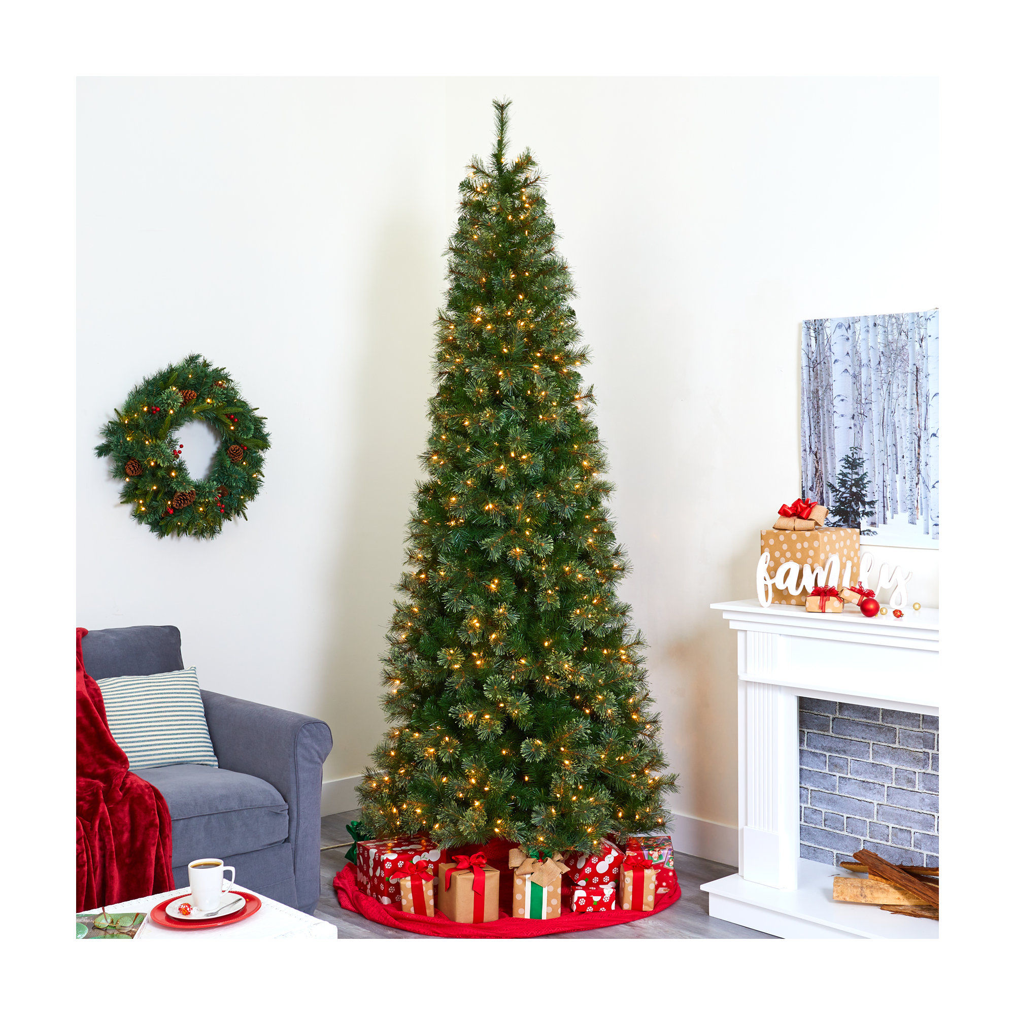 Lighted Artificial Pine Christmas Tree, 9' H