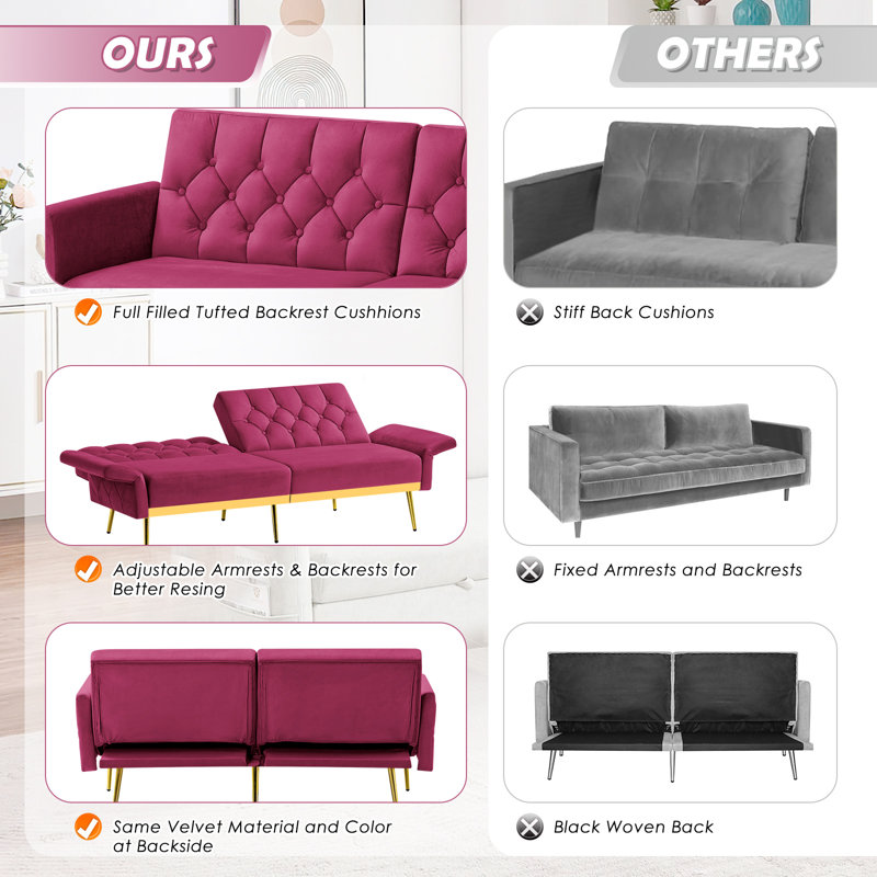 Canapé-lit rembourré 67 po Zineta, Fuchsia