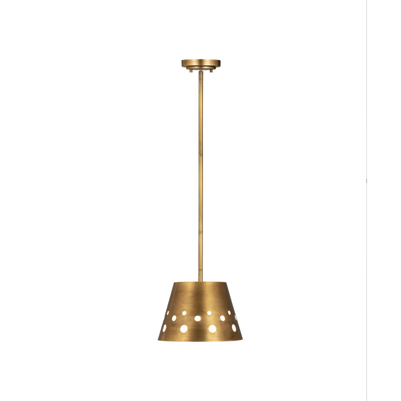 Luminaire suspendu conique 1 lumière, Laiton frotté, H 9,5 po x l 12 po x P 12 po