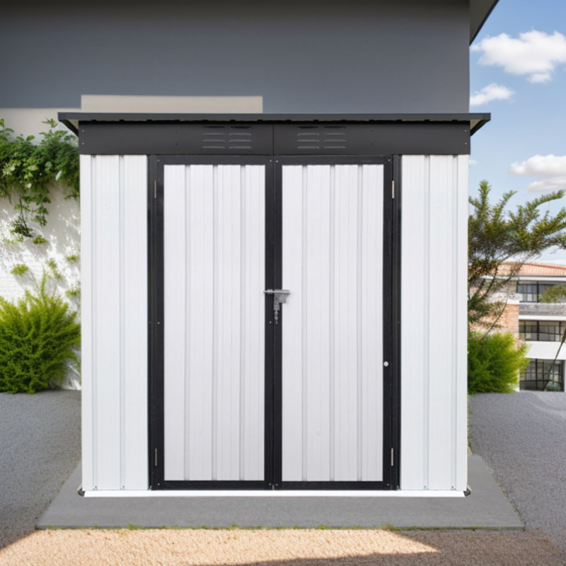 Lean-To Metal Storage Shed, White/Black, 67.9" H x 46.3" W x 79.6" D