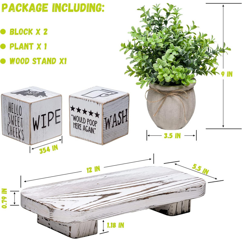 3-piece Rustic Bathroom Decor Set With Plant & Tray