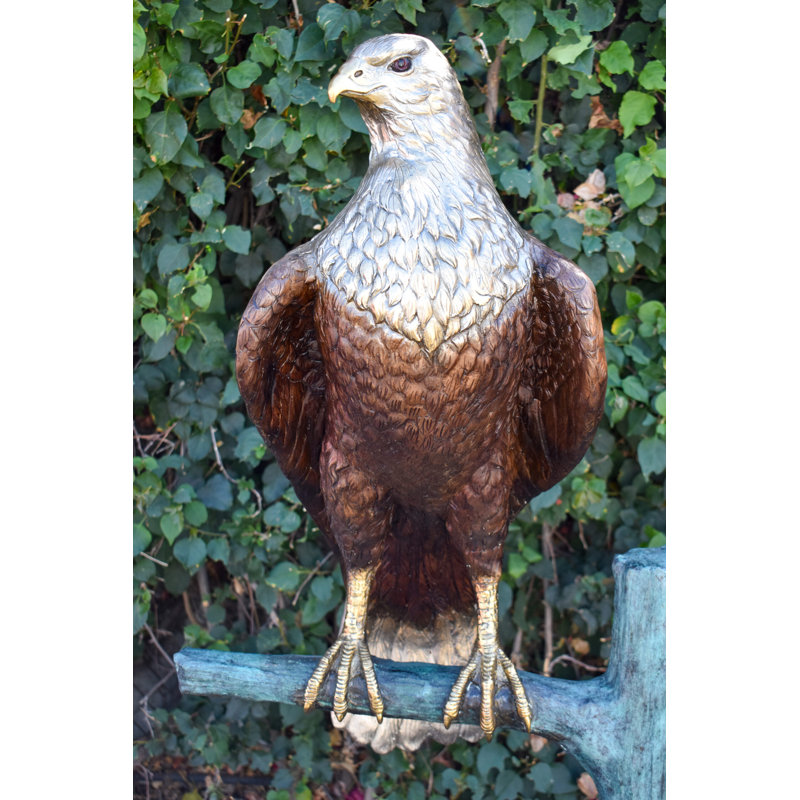 Very Detailed Eagle Standing On A Tree Branch Bronze Statue  24" X 28" X 66"H