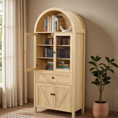 Armoire multi-fonctionnelle de conception américaine, contemporaine et rétro, avec une grande capacité, des couleurs chaudes et confortables, une finition naturelle, un ton de bois brun, convient à différentes pièces