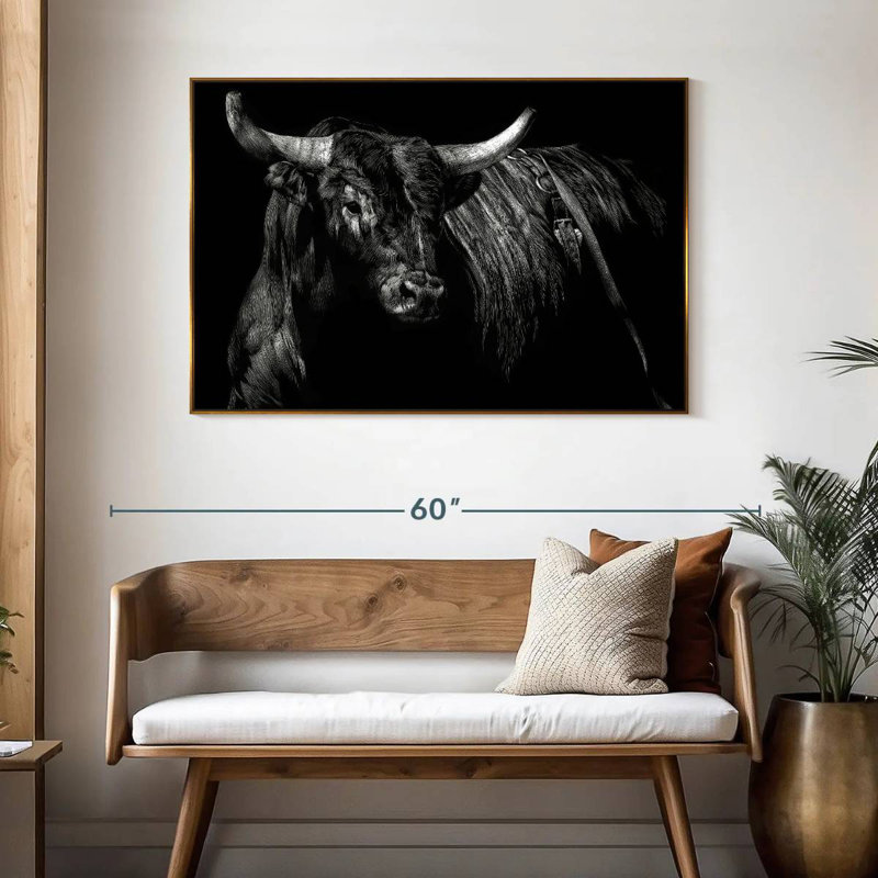 Brindle rodéo bull, 46 po x 31 po, Cadre flottant doré