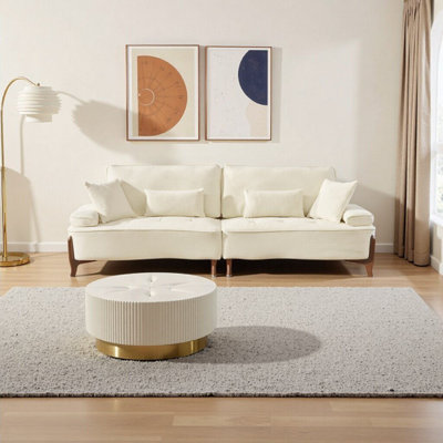 103-Inch Deep Seated Sofa with Pillsows – Beige Velvet Couch for Living Room, Bedroom, or Office