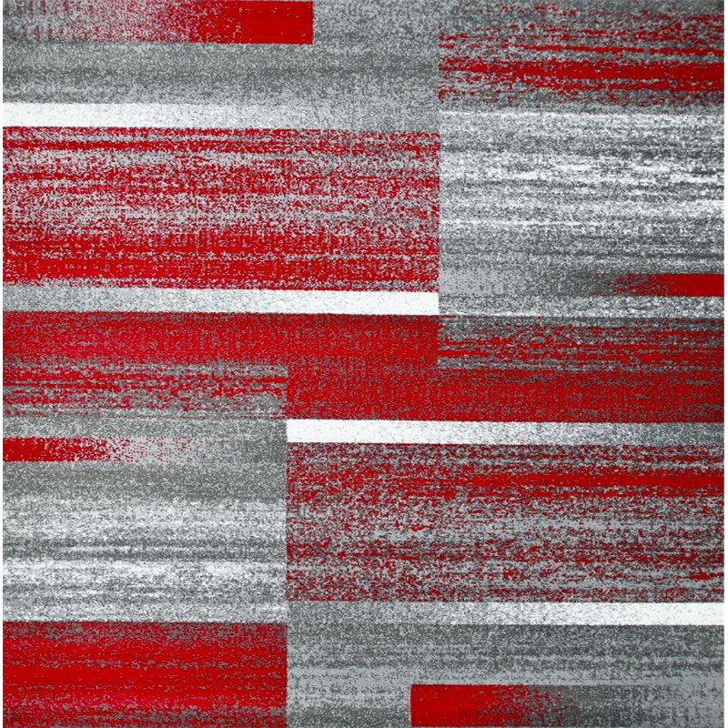Rouge abstrait/Tapis décoratif grise, Rectangle 5 pi x 7 pi