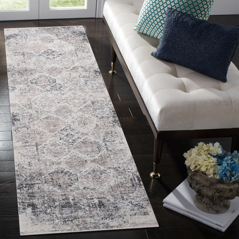 Naar Payas Area Rug, Cream/Anthracite/Traditional Power Loom Machine -Crafted Rug, Runner 2'2" x 8'