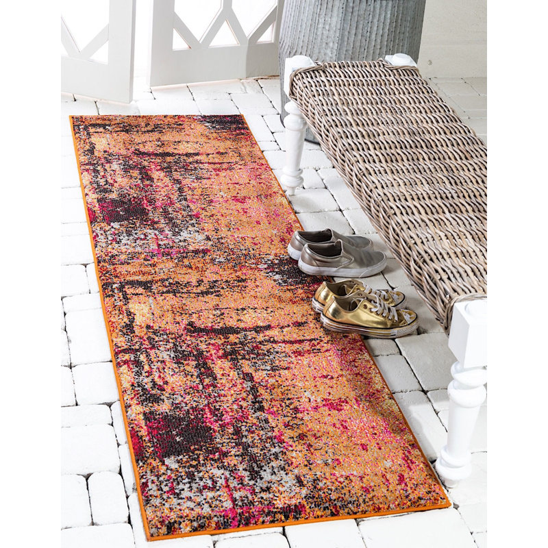 Tapis à motif géométrique orange Shirey, Tapis de couloir 2 pi 2 po x 6 pi 7 po
