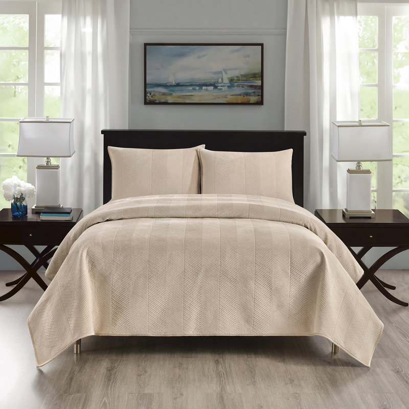 Ensemble de courtepointe en velours taupe Pointehaven, Courtepointe pour lit double/grand et 2 taies déc, Taupe
