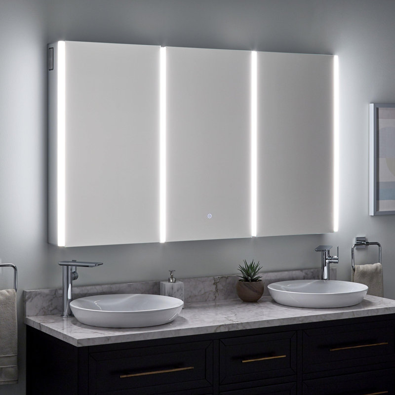 Leda 53-1/4" x 32" Lighted Frameless 3 Door Medicine Cabinet with LED Light and Wireless Speaker