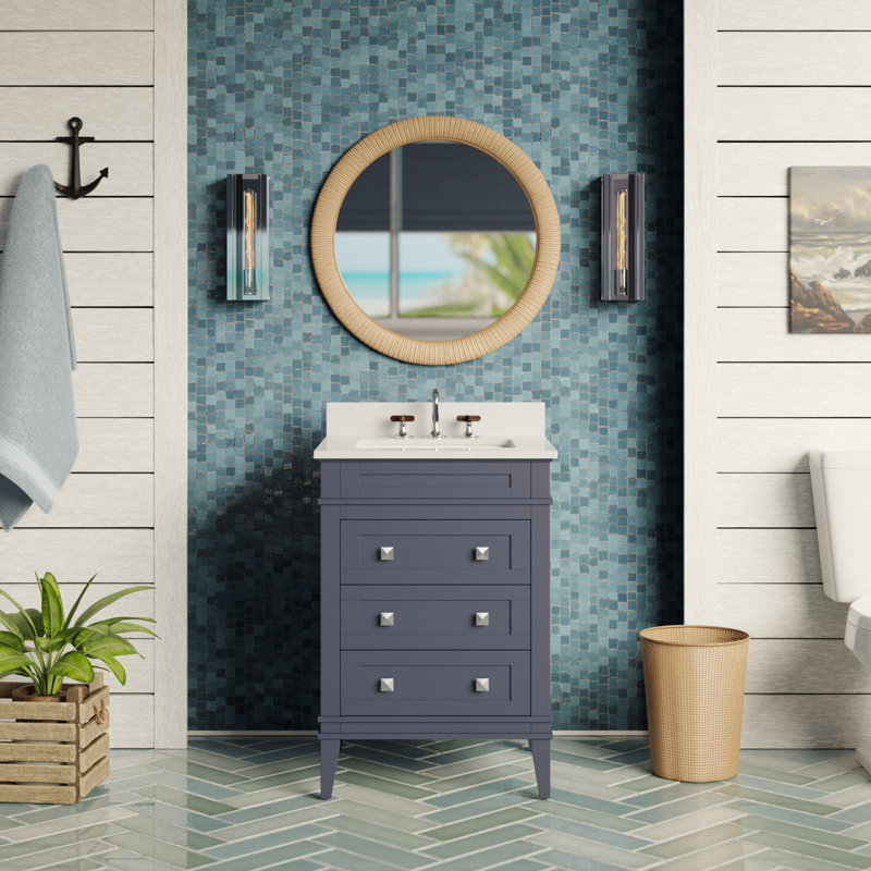 Ensemble de meuble-lavabo simple 24 po avec comptoir à quartz gris Francfort, Gris marine, Quartz