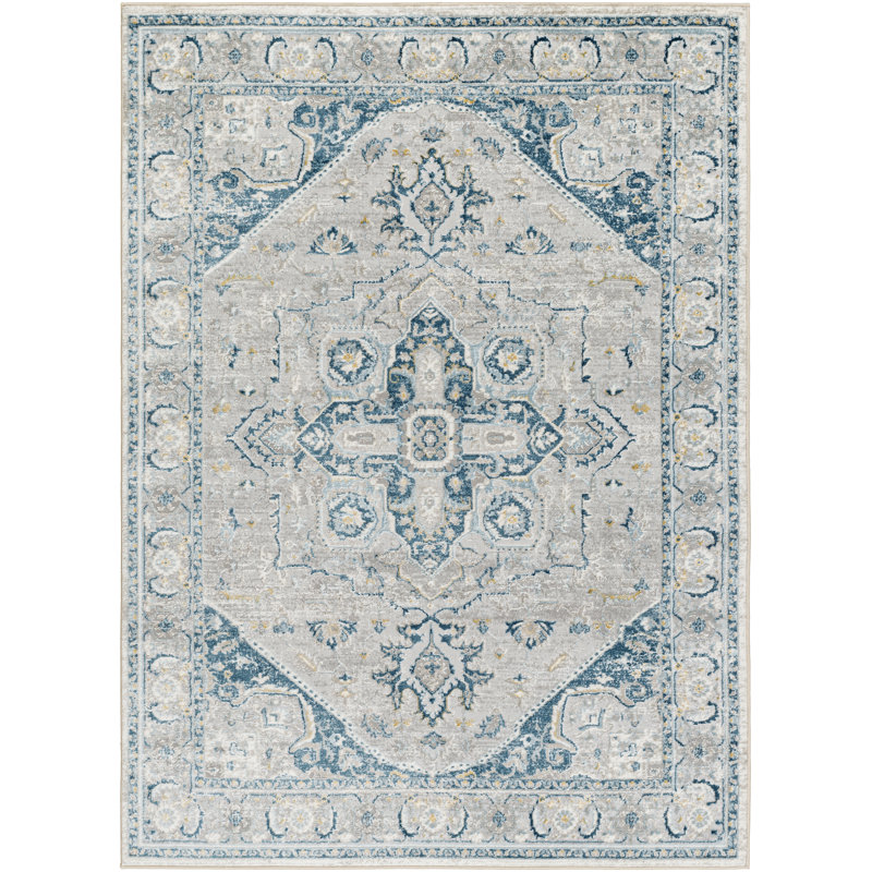 Mikel Traditional Blue Area Rug, Rectangle 9'2" x 12'