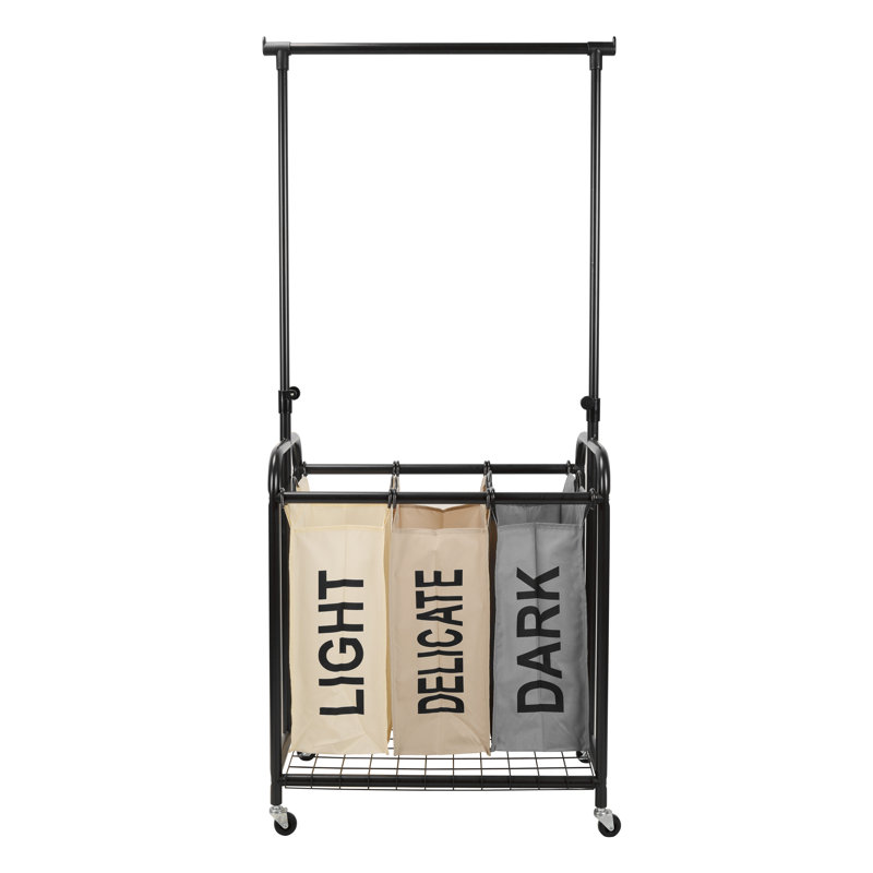 Metal Rolling Laundry Sorter with Handles, White/Brown/Gray