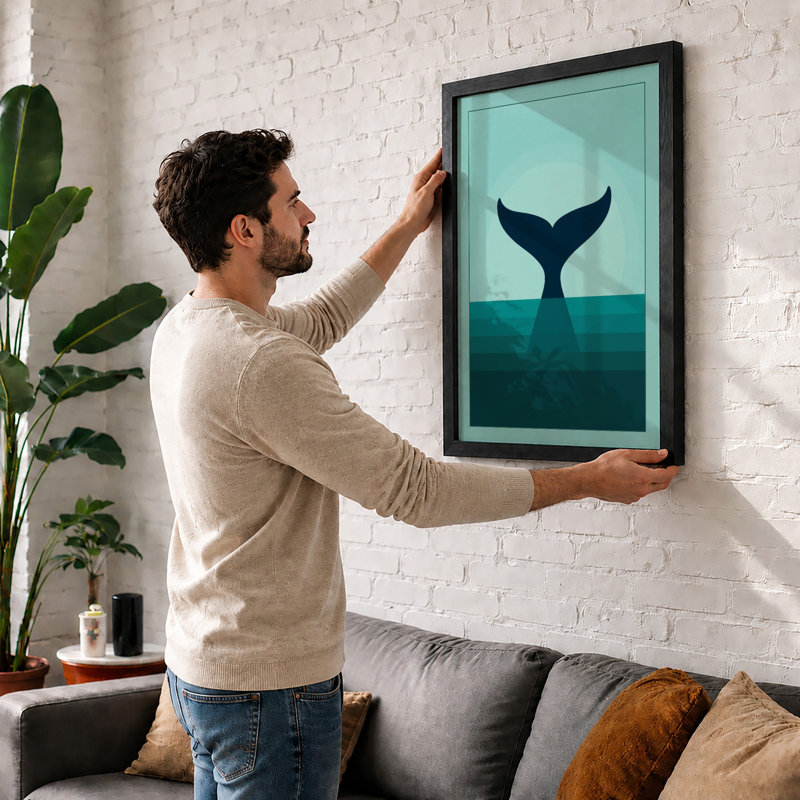Whale Tail Rising Minimalist - Framed Print, Unframed, A4 - 29.7 x 21.0 cm