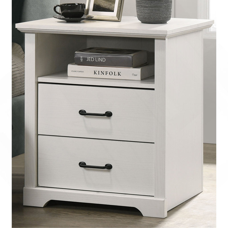 22"W White 2-Drawer Nightstand Bedside Table With USB Charging  Ports, White