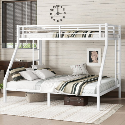 Metal Twin XL Over Queen Bunk Bed for Adults & Teens, Noise-Free, Space-Saving Frame, No Box Spring Needed, White