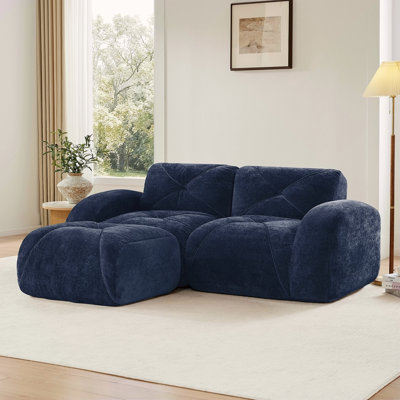 L-Shaped Boneless Sofa,Soft Velvet Fabric,Tufted Design,32D High Density Sponge,No Assembly Required,Ergonomic Design Bottom, Anti-Slip Design,Movable Ottoman For Bedrooms