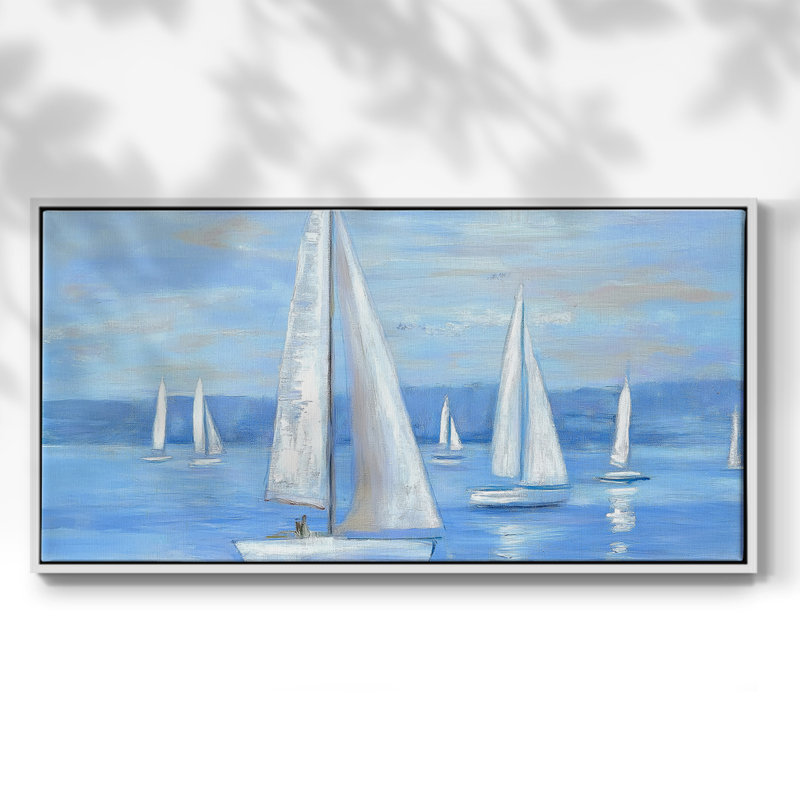 Nautical Series-CCXL- Toile tendue avec châssis tendue, prête à être accrochée, H 21 po x l 41 po, Blanc