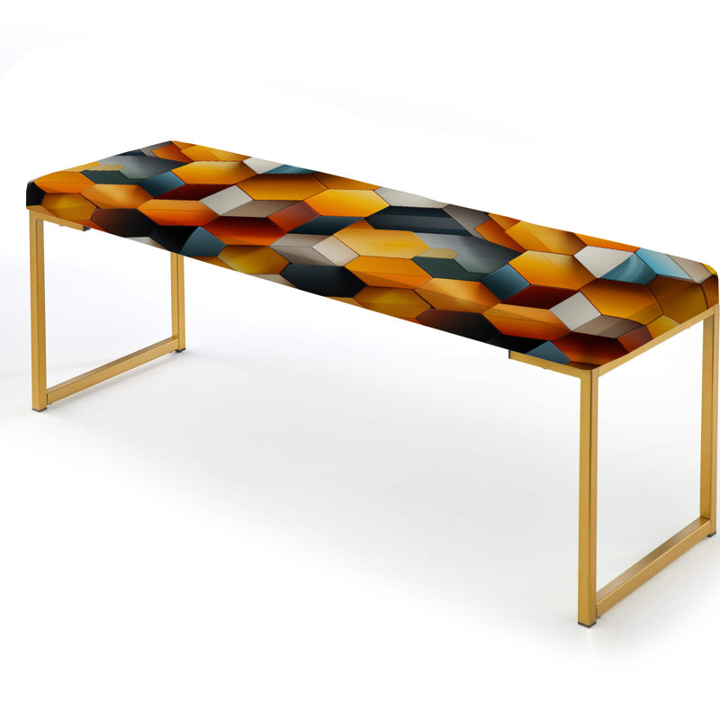 Chromatic Tiles - Geometric Upholstered Gold Bench