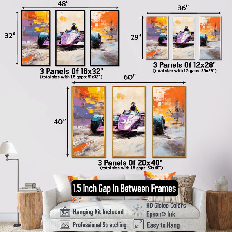 Pop Art Formule voiture sur la piste de course IV - Art mural, H 28 po x l 36 po, Cadre flottant noir