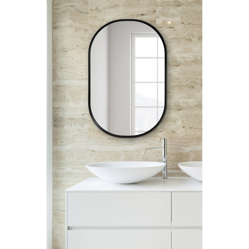 Miroir d'appoint mural Dashiya, Noir, noir, noir, noir, 24 po x 34 po