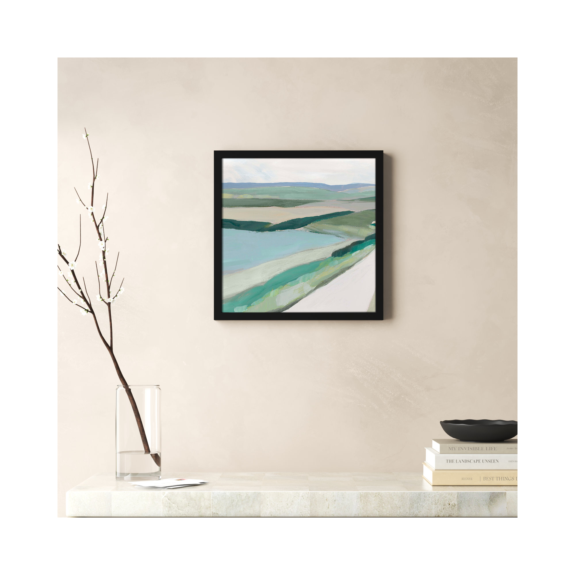 Fields Of Green I by - Single Picture Frame Print, Satin Black Framed, 17" H x 17" W x 1.25" D