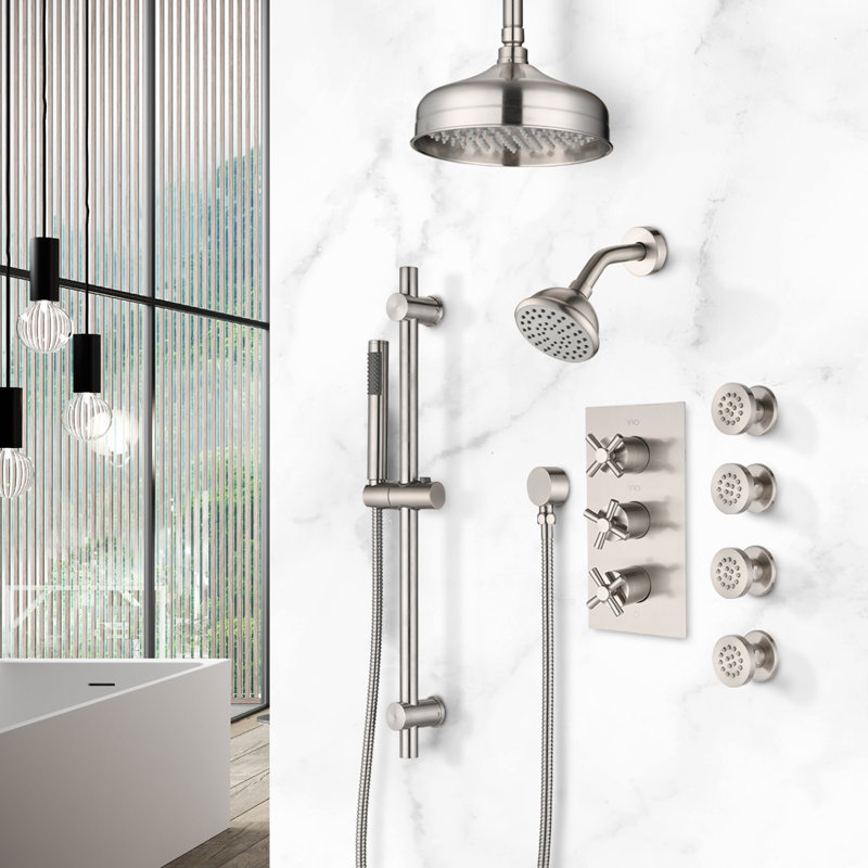 Complete Shower System with Rough in-Valve, Brushed Nickel