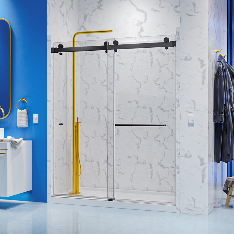 Luna 60 in. W x 74 in. H Sliding Bypass Frameless Shower Door in Matte Black with 3/8 in. (10mm) Thick Clear Glass