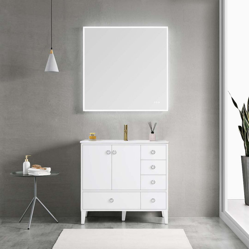 36'' Single Bathroom Vanity with Sink, Matte White