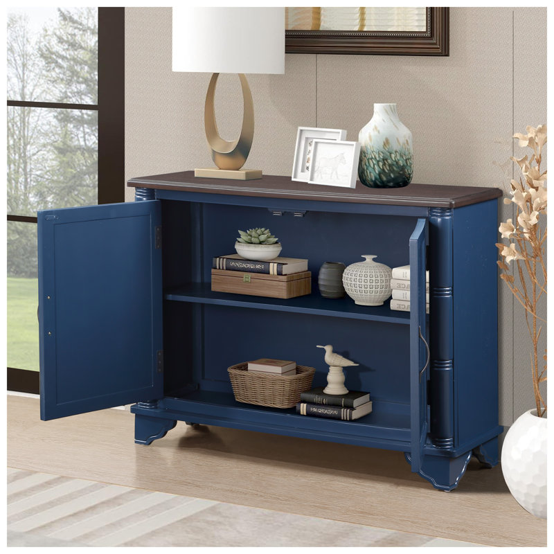 Console rétro 40 "avec tablette de rangement réglable - Table d'entrée bleu marine pour couloir, salon, vestibule | Table de canapé en pin massif