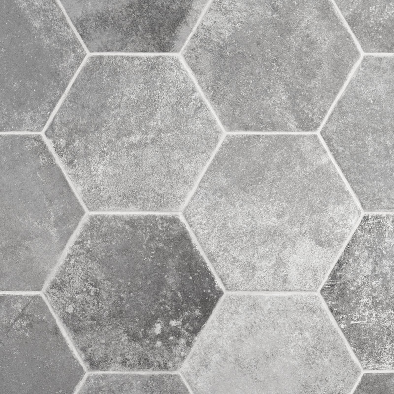 Vesuvius 8" Matte Hexagon Porcelain Floor and Wall Tile (9.84 sq. ft./case), Gray