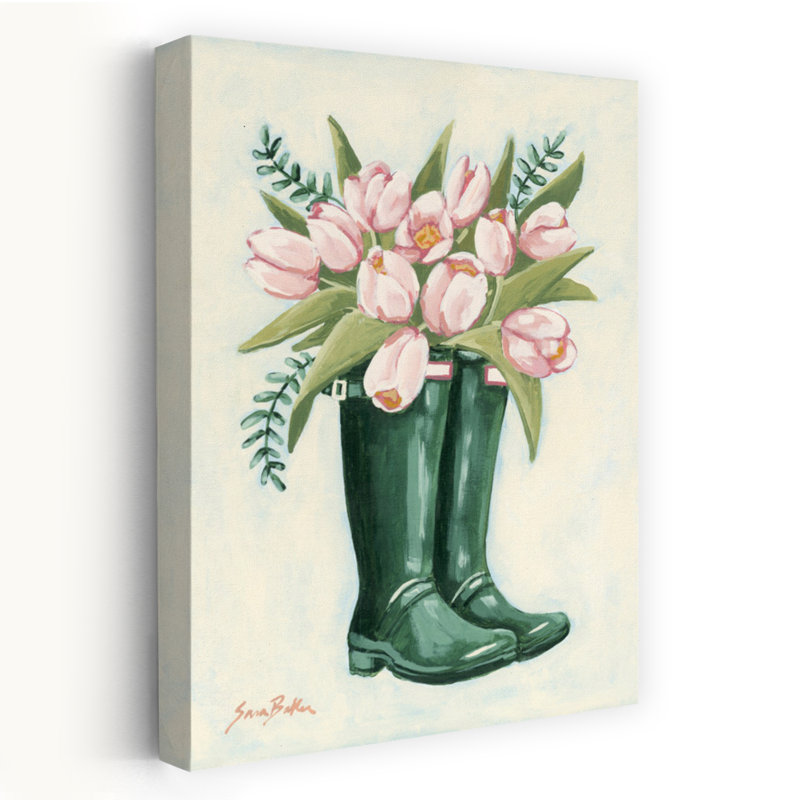 Tulipes dans des bottes de pluie 1, H 24 po x l 16 po