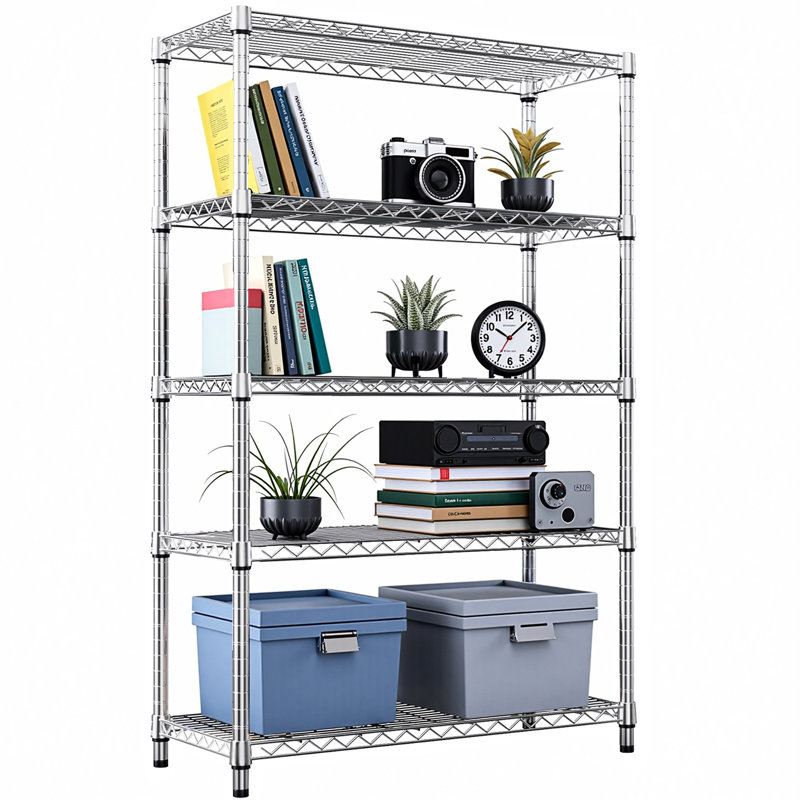 5 tablettes utilitaires, capacité de 1 750 lb, hauteur réglable, assemblage facile, idéal pour la maison, le bureau, le garage - support en fil d'acier 5, charge, étagères, utilisation polyvalente dans la cuisine, le balcon, la salle de sport, vertical