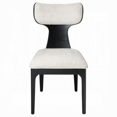 Kiri Dining Side Chair Set Of 2, White Chenille Seat, Black Wood Legs