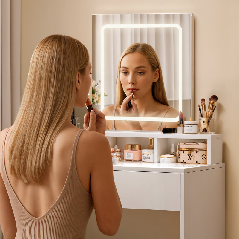 3 Colors LED Light Mirror Dressing Table, White