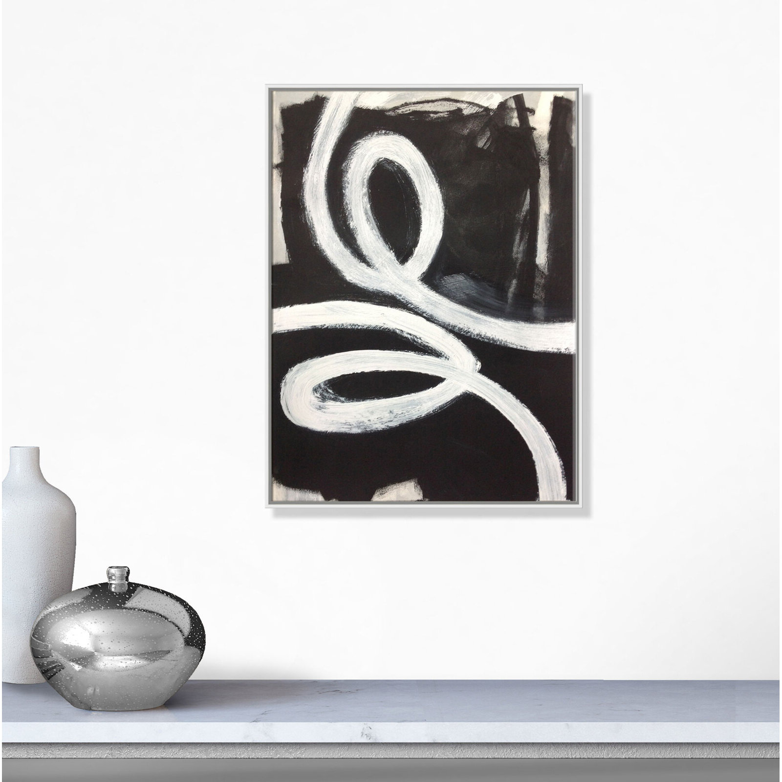 Hendrix "White Swirly Swirls 1" Print, 40" H x 30" W x 2" D, White Framed