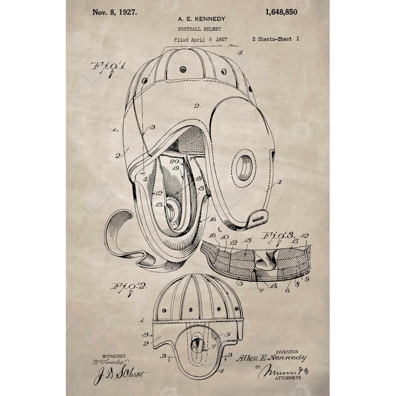 Casque de football beige sur toile rétro - Art de la maison