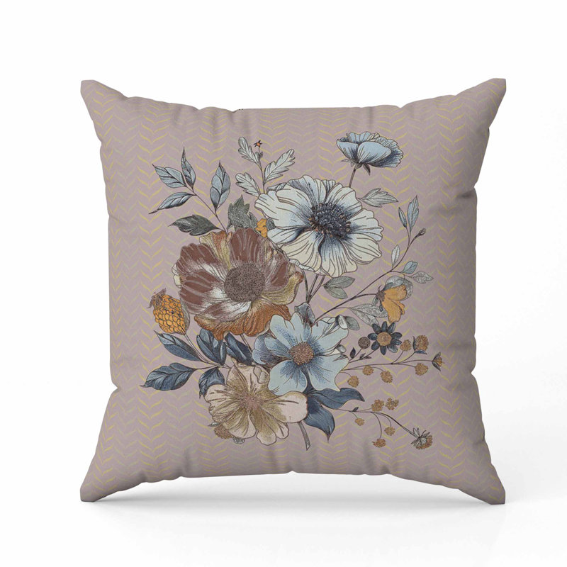 Oreiller en faux suède Misty Meadows, Bleu / Rose, Carré 26 po