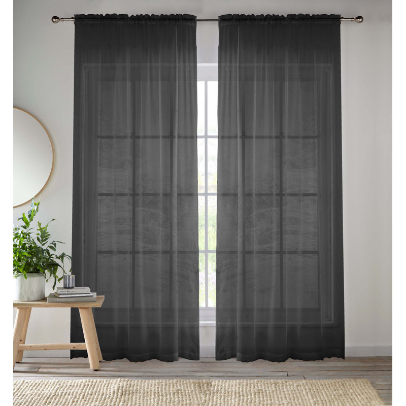 Roiann Sheer Curtain Pair, Black, 145cm Width x 229cm Drop
