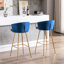 Tabourets de bar 26 po, 2 pièces, velours bleu + pieds dorés avec repose-pieds, conception compacte de tabourets, pieds, style contemporain