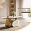 Table basse en pierre frittée de 39,4 po avec tiroir, base en acier inoxydable et 4 roulettes verrouillables, table de bout ovale mobile moderne pour le salon, assemblage facile ()-635459799