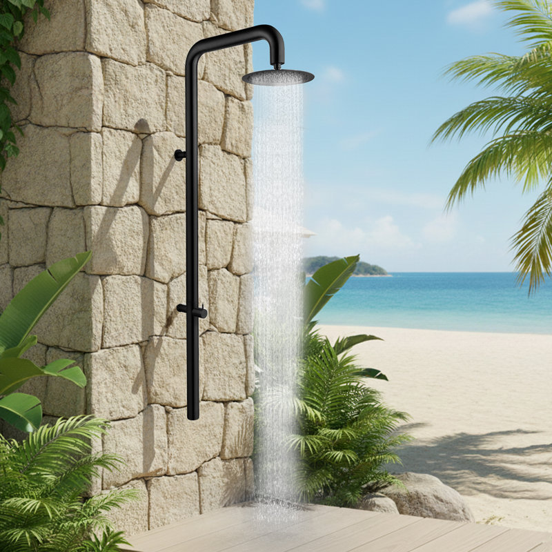 63"H 316 Stainless Steel Wall Mounted Outdoor Shower Cold Water Only, Matte Black