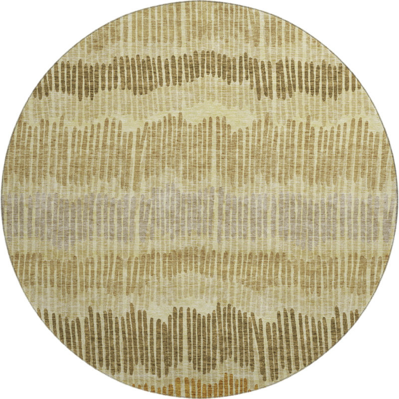 Premium Machine Washable Prisco Gold Rug, Round 8'
