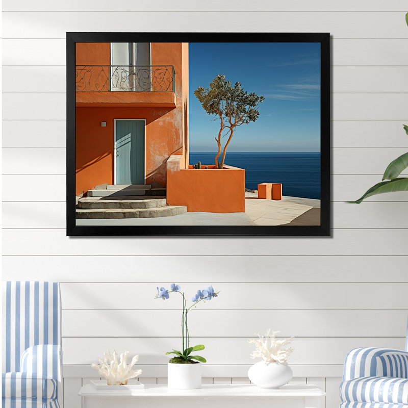 Orange Beach House Retreat - Décoration murale nautique et plage, H 12 po x l 20 po x P 1 po, Cadre simple noir