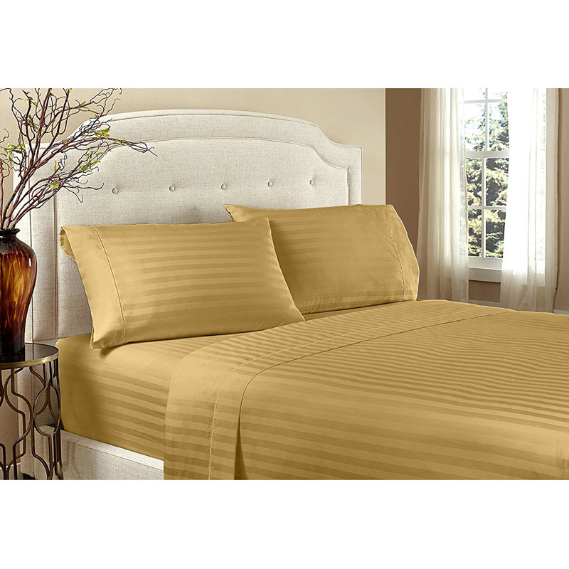 Microfiber Striped Sheet Set, Full Sheet Set with Fitted Sheet and 2 Pillowcases, Gold