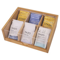 Bamboo 6 Compartment Tea Bag Organizer With Transparent - Temu