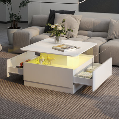 Table basse moderne carrée à DEL avec 2 tiroirs de rangement pour le salon