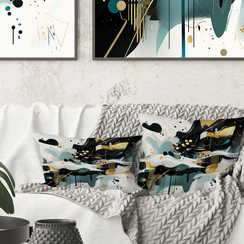 Coussin Teal Gold Cubist Kaleidoscope III - Cubism