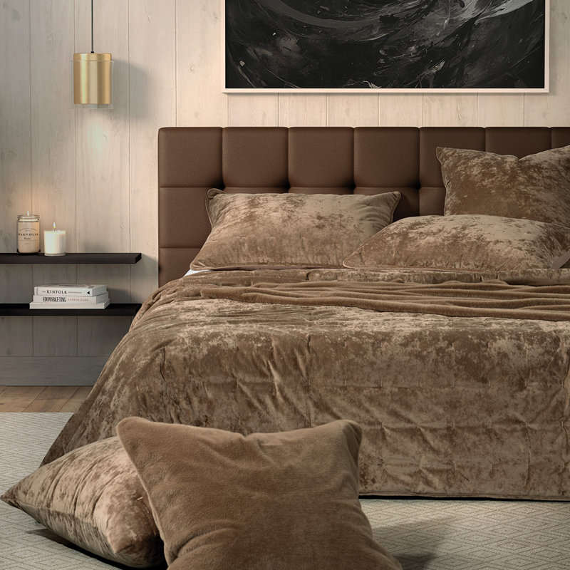 Ensemble de courtepointe en velours taupe Lounge, Taupe