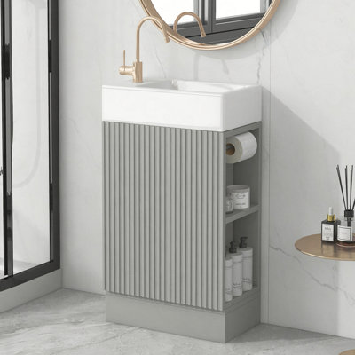 18.6"Bathroom Vanity with Sink, Bathroom Vanity Cabinet with Two-tier Shelf, Left or Right Orientation
